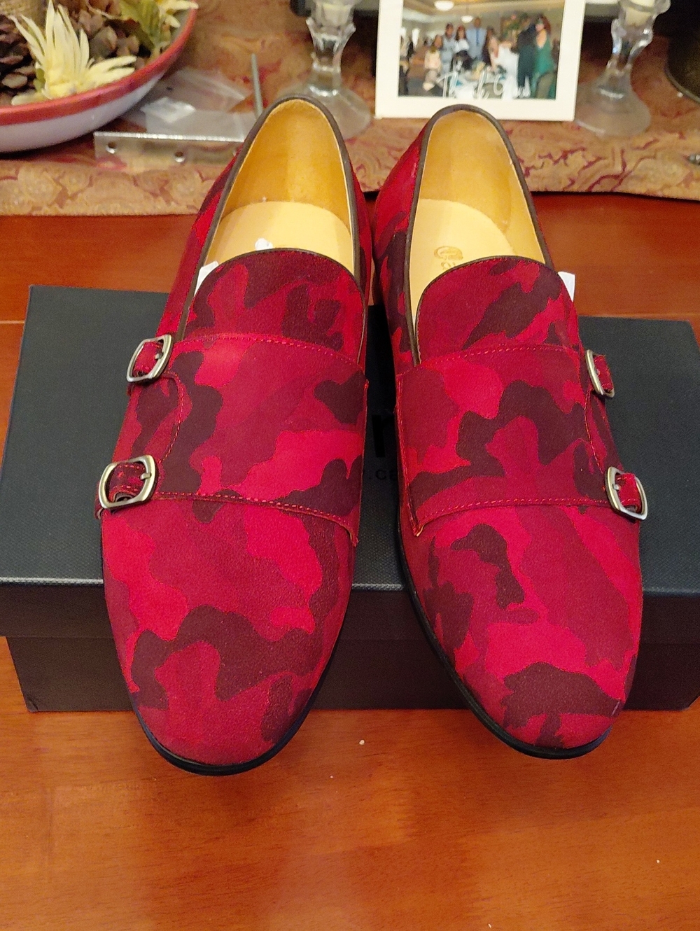 Men's Carrucci Double Monk Loafers in Red Camouflage. Sz 13
